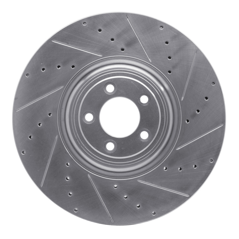 Jaguar XF Brake Rotor (1) - Front Right - R1 Concepts - Drilled & Slotted - Silver - `10-`24
